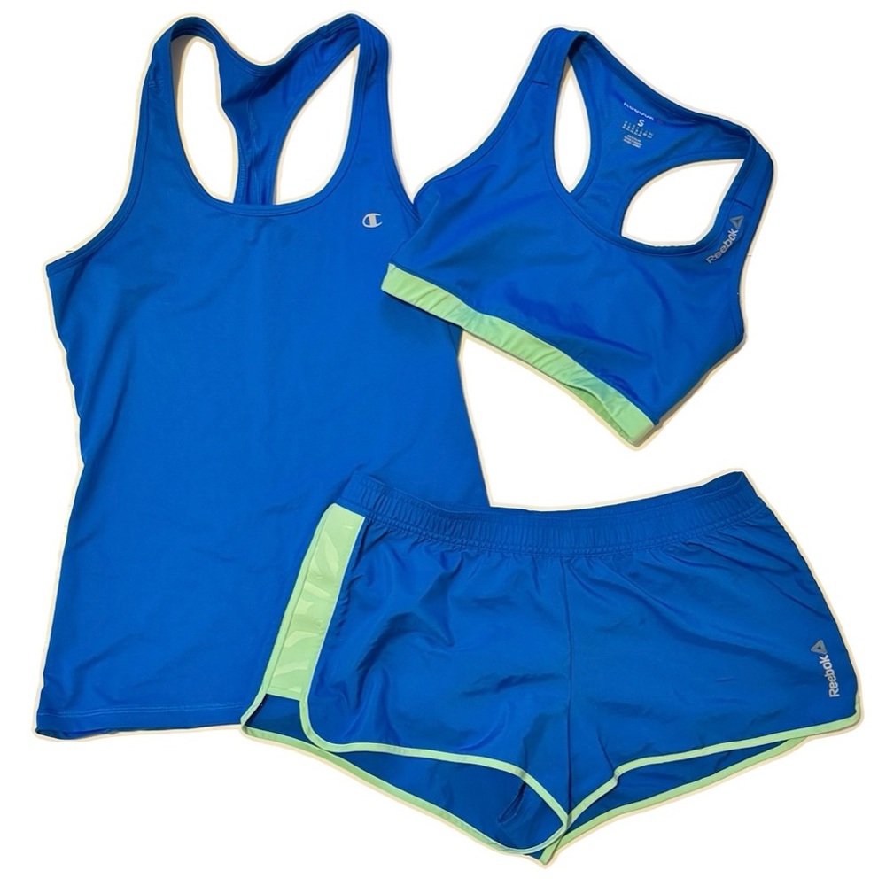 Champion Reebok Matching Exercise Set Tank Top Sports Bra Running Shorts Sm-Md